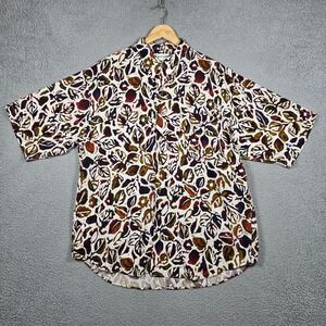 Reunion Shirt Mens Size Large Multicolor Floral Monstera Vintage Point Collar SS